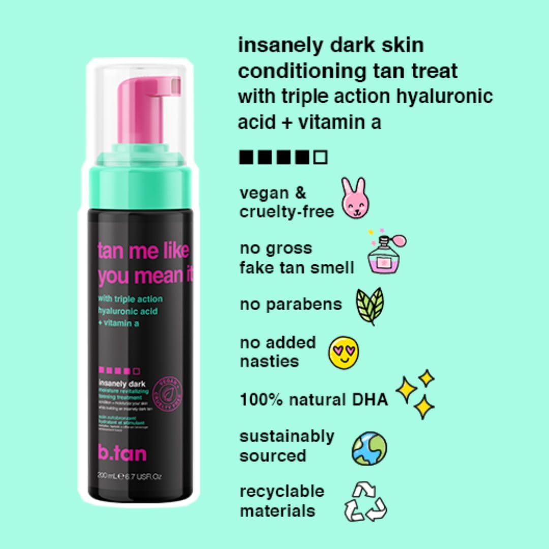 b.tan Dark Self Tanner | Tan Me Like You Mean It - Fast, 1 Hour Express Sunless Tanner Mousse, No Gimmicks, No Fake Tan Smell, No Added Nasties, Vegan, Cruelty & Paraben Free, 6.7 Fl Oz
