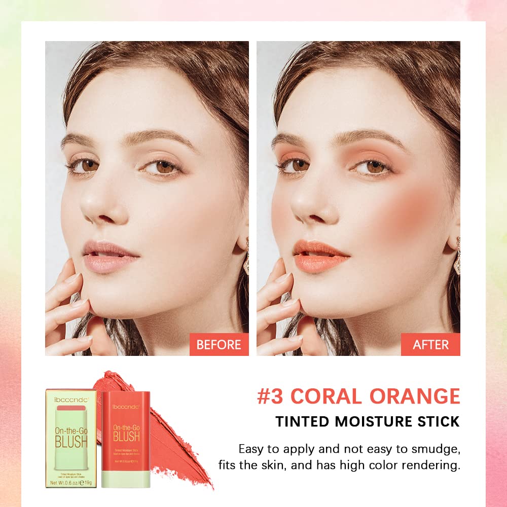 Blush Stick, Blush Cream, Multi-Purpose Blush Stick, Can be Used for Blush and Lip Gloss and Eye makeup, Long Lasting Hydrating, Professional Facial Beauty Cosmetic Makeup Blush (Orange)