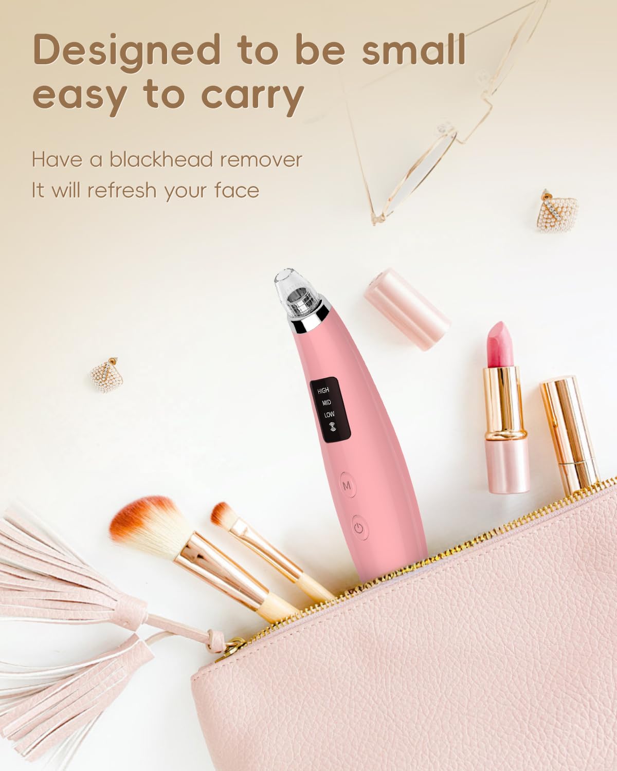 Facial Pore Blackhead Remover Vacuum - Face Cleaner and Blackhead Extractor with 3 Adjustable Suction Levels, 5 Probes, USB Charging Interface - Pore Vacuum Kit for Women&Men (Pink)