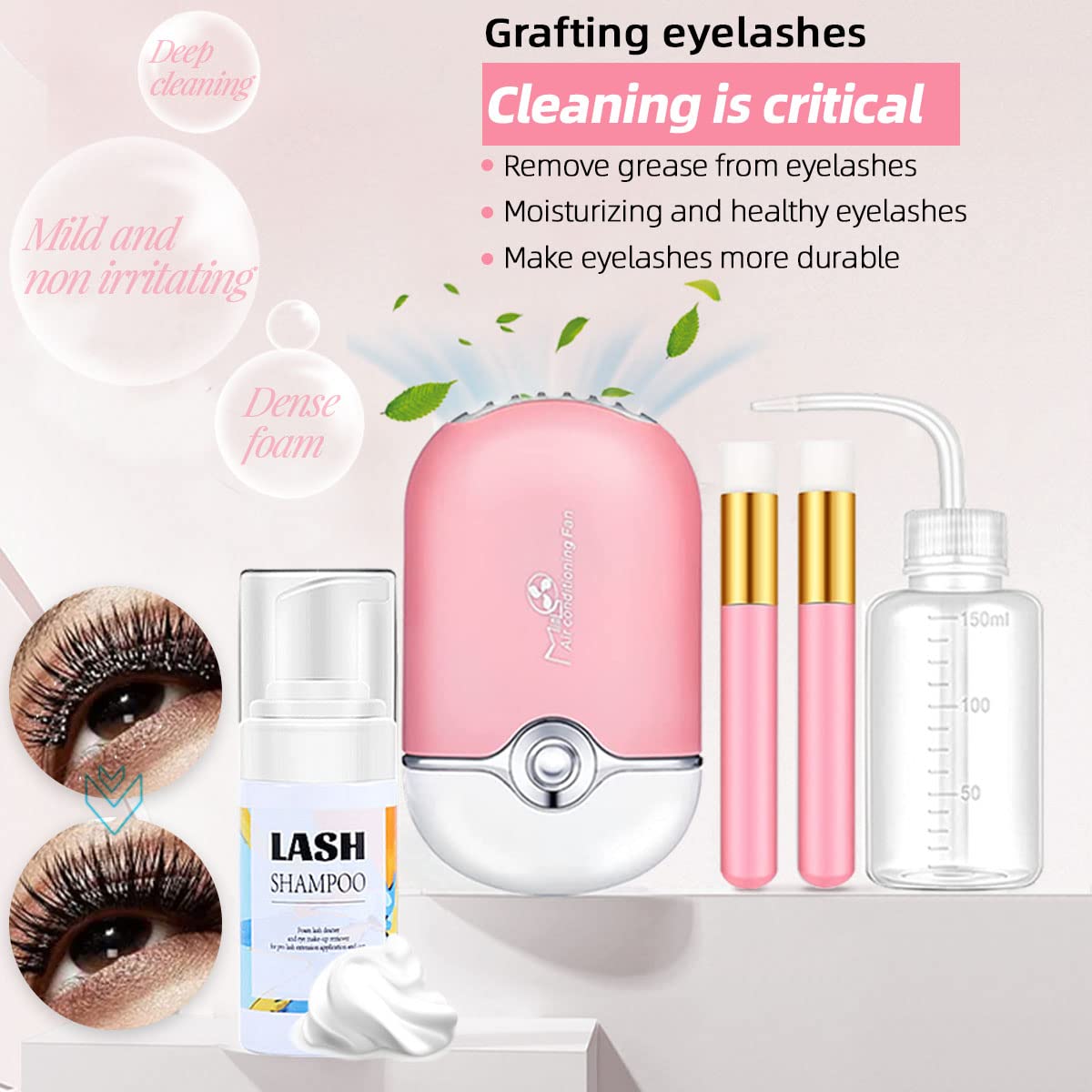 Lash Extension Kit Professional Eyelash Extensions Practice Set with Mannequin Head Removable Eyelids USB Lash Fan Individual False Eyelash Shampoo Brush Glue Practical Tools for Beginners