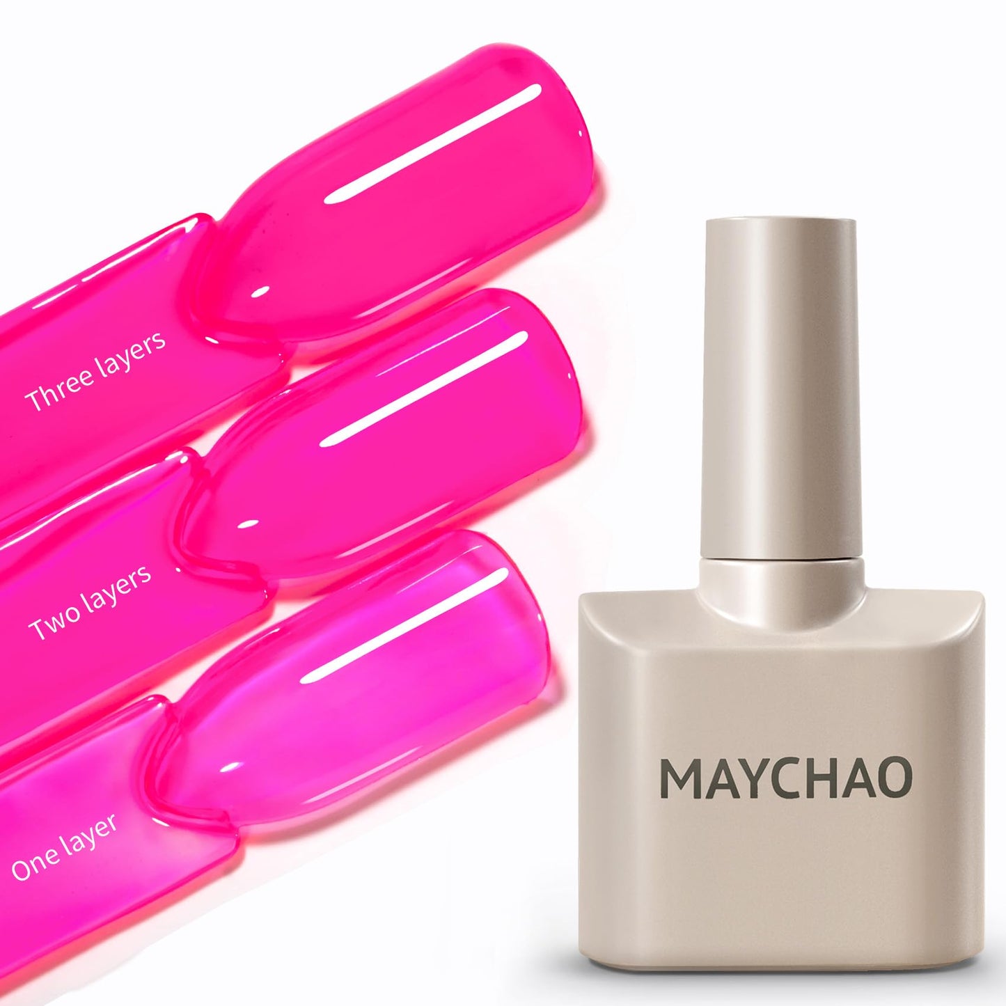 MAYCHAO 15ML Jelly Hot Pink Gel Nail Polish 1Pc Transparent Bright Pink Gel Polish Soak Off UV LED Translucent Nail Polish Nail Art Starter Manicure Salon DIY at Home, 0.5 OZ