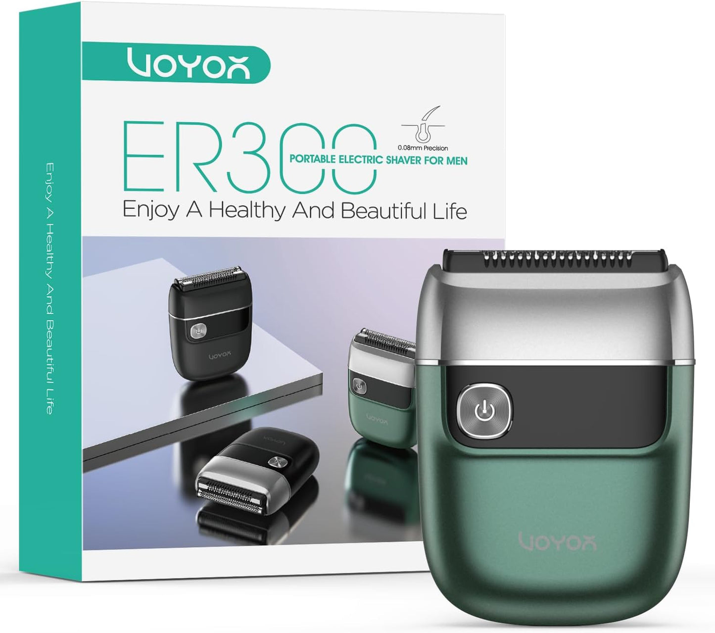 VOYOR Foil Shaver - 2 in 1 Portable Electric Razor for Men | Rechargeable & Washable ER300 (Green)