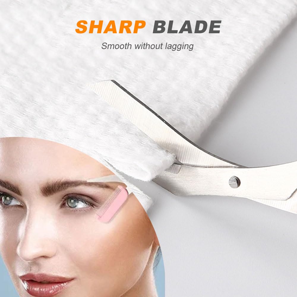 Eyebrow Trimmer Scissor, 2025 New Eyebrow Scissors with Comb, Non-Slip Stainless Steel Eyebrow Trimming Scissors, Eyebrow Cutter Hair Removal Eyebrow Scissors Makeup Tool for Women Men (Pale Pink)