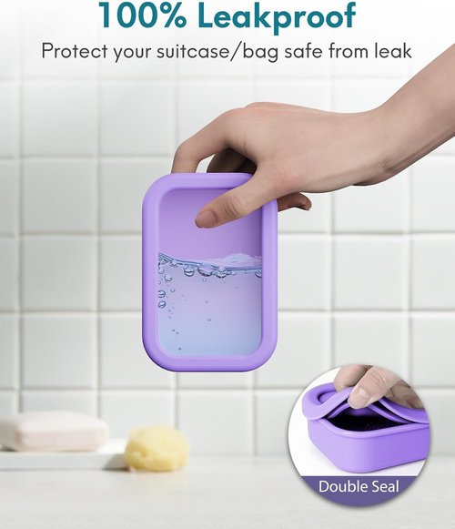 Quatish Shampoo Bar Holder - Large Leakproof Silicone Soap Case with Draining Layer | Purple, Ideal for Travel & Outdoor Use