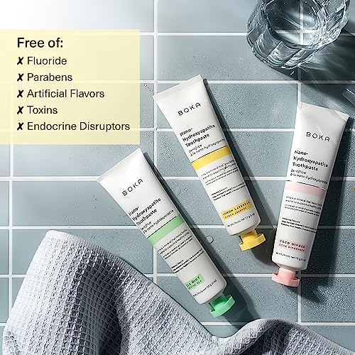Boka Fluoride Free Toothpaste- Nano Hydroxyapatite, Remineralizing, Sensitive Teeth, Whitening - Dentist Recommended for Adult, Kids Oral Care- Lemon Lavender Flavor, 4 Fl Oz 1Pk US Manufactured