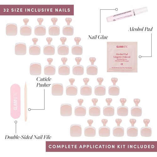 Glamnetic Press On Toenails - MaDamn | Classic White French Tip Fake Toe Nails with a Glossy Finish | 16 Sizes - 32 Toe Nail Kit with Glue