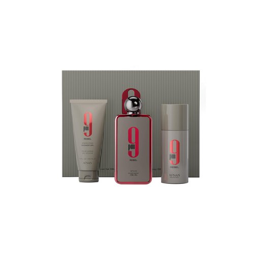Afnan 9 PM Rebel Unisex Luxury Perfume Gift Set – Eau De Parfum (3.4 Oz), Deodorant (5.0 Oz), Shower Gel (5.0 Oz)
