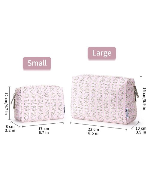 Narwey Cute Floral Makeup Bag - Travel Cosmetic Organizer with Compartments for Women | Large Pink Flower Buds