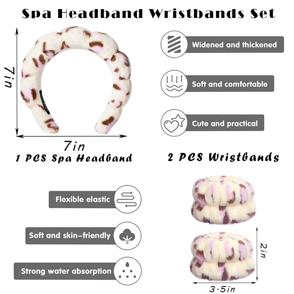 Tetizo Spa Headbands - Soft Terry Cloth Makeup & Skincare Wristband Set for Women | Non-Slip, Bubble Design