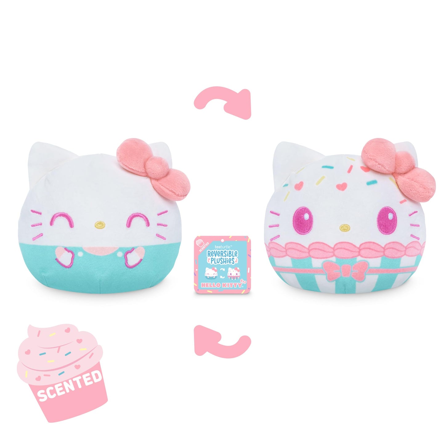 TeeTurtle Reversible Sanrio Hello Kitty 4-Inch Cupcake Two-Sided Flip Plush Toy with Embroidered Details - Cute Mini Collectible Plush for Kids, Teens, and Adults