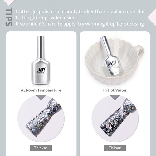 GAOY Glitter Gel Nail Polish, 16ml Silver Sparkly Gel Polish, Diamond Shiny Glitter Soak Off UV Light Cure for Nail Art, 1350 Milky Way