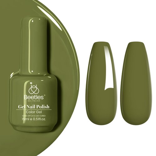 Beetles Olive Green Gel Nail Polish, 15ML Army Green Earth Tone Day Gel Nail Polish, Long Lasting Soak Off Manicure for DIY Spring Nails Art
