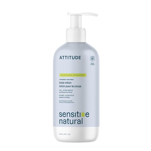 ATTITUDE Body Lotion - Extra Gentle Formula for Sensitive Skin | EWG Verified, Vegan, Unscented, 16 Fl Oz