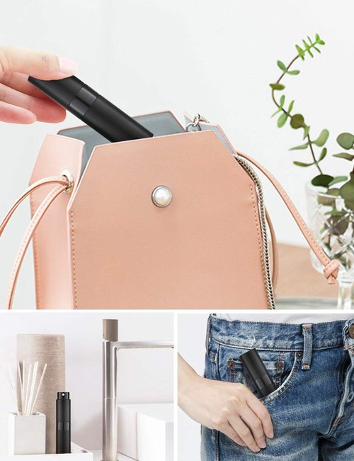 LISAPACK 8ML Travel Atomizer Perfume Spray Bottle - Portable Cologne Dispenser (3 PCS) | Black