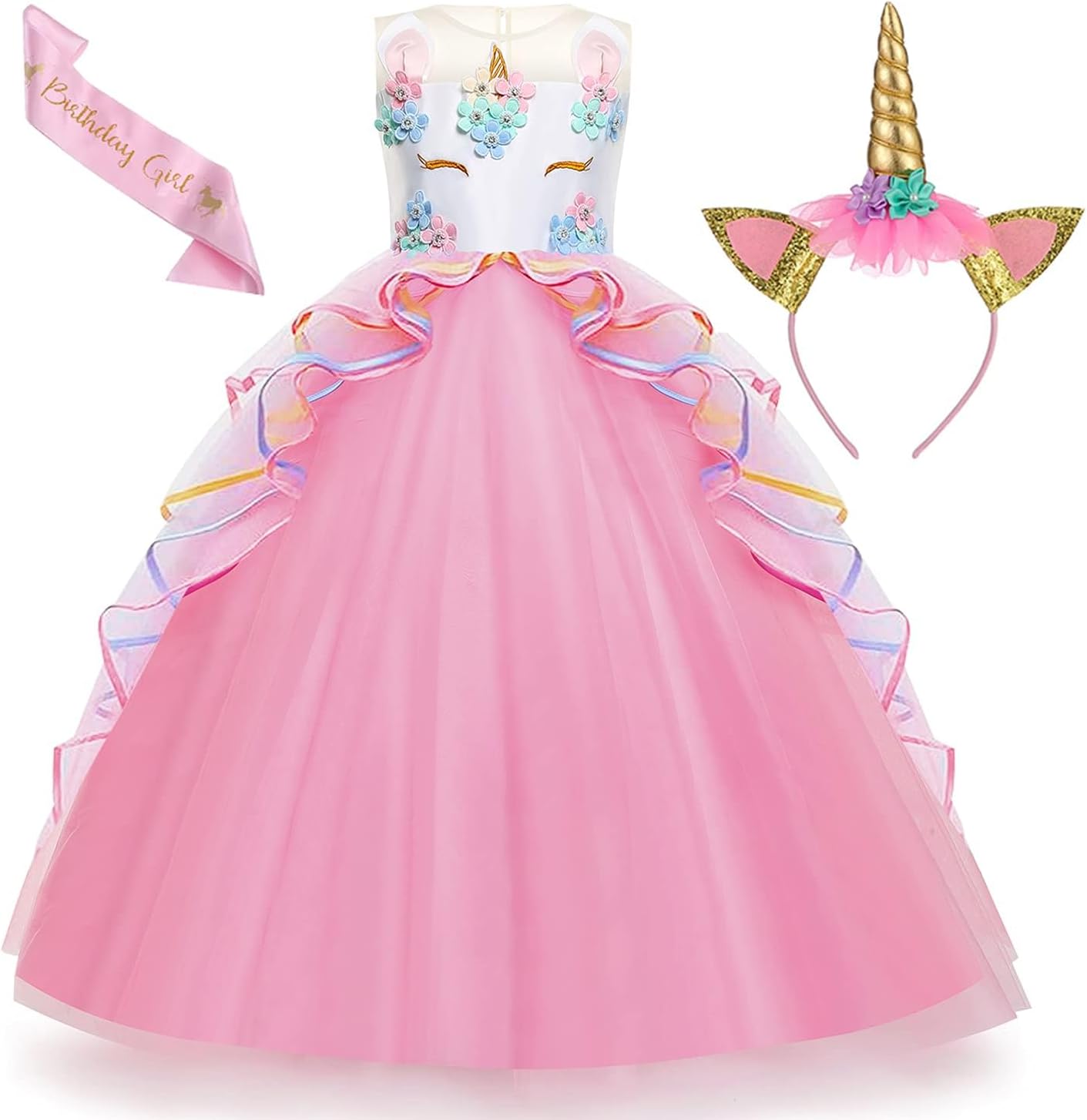 Unicorn Dress for Girls Unicorn Costume Pageant Princess Dress Party Birthday Christmas Long Gown with Accessories