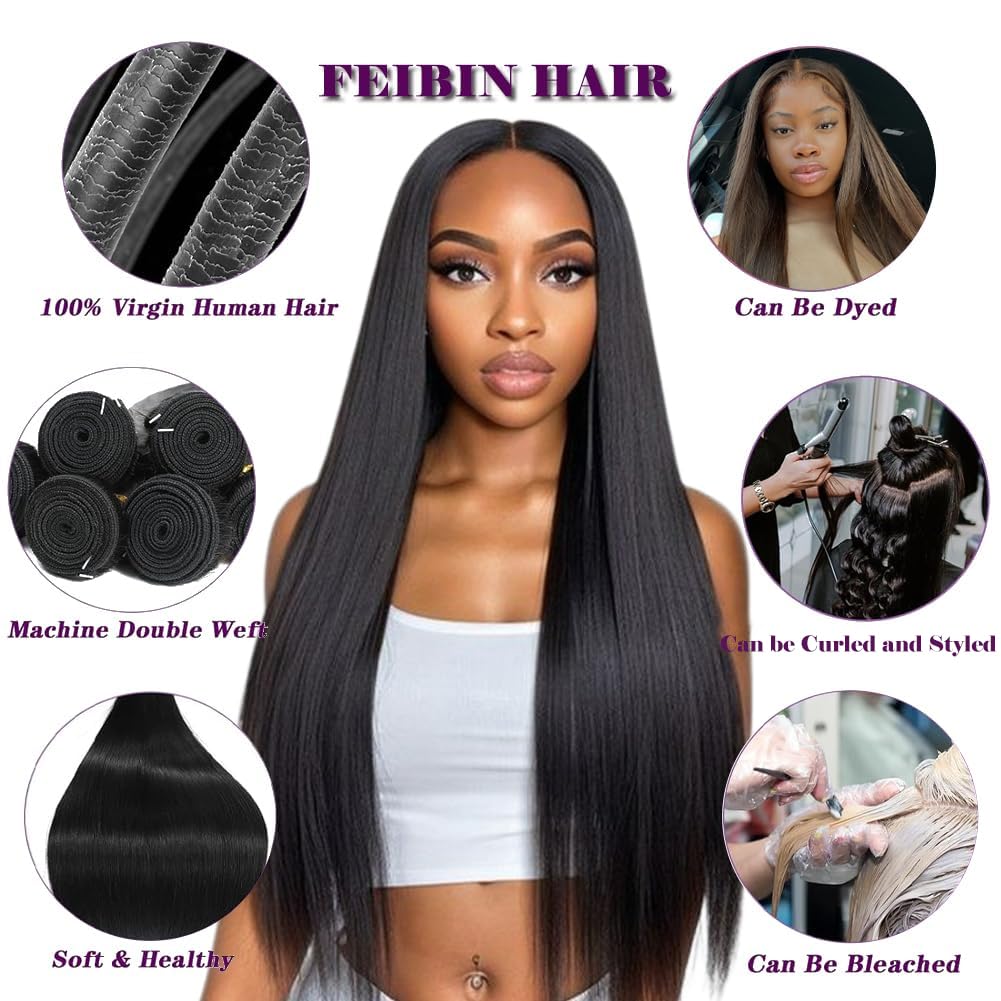 Straight Human Hair Bundles 24 24 24 Inch Trippy Hair Bundles Human Hair 100% Brazilian Unprocessed Raw Hair Bundles Weave Bundles Human Hair Extensions For Black Women Natural Color