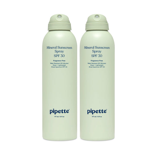 Pipette Baby Mineral Sunscreen Spray SPF 30, Broad Spectrum with Non-Nano Zinc Oxide, Water Resistant UVB/UVA Non-Toxic Sun Protection for Kids & Sensitive Skin, 6 oz (2 pack)