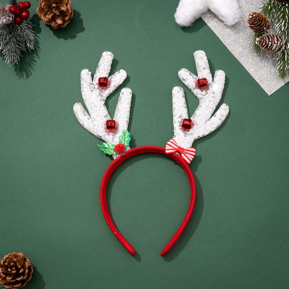 Madison Tyler Christmas Silver Reindeer Antlers with Mistletoe and Jingle Bells Headband for Kids | Cute Soft Headbands for Christmas Party | Holiday Gifts for Girls and Women