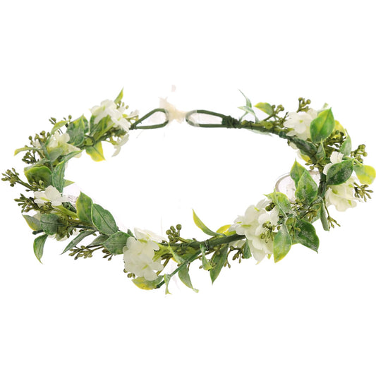 YnimioAOX Handmade Adjustable Flower Wreath Headband Halo Floral Crown Garland Headpiece,EMX011-cream coloured