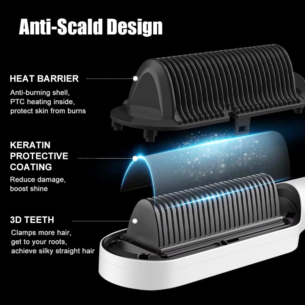 Swagon Anion Hair Straightener Brush,Negative Ion Hair Straightening Styling Comb,Hot Brush Ring Comb with LED Screen,Anti-Scald, Auto-Off, Fast Heating,30 Temp Settings for Home,Travel & Salon