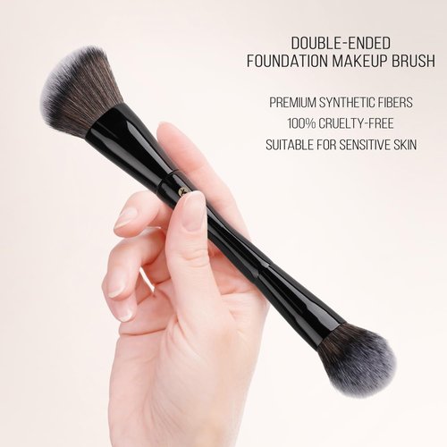 KINGMAS Dual-Ended Foundation & Bronzer Duo Brush - Angled & Round Top for Flawless Makeup Blending (Black)