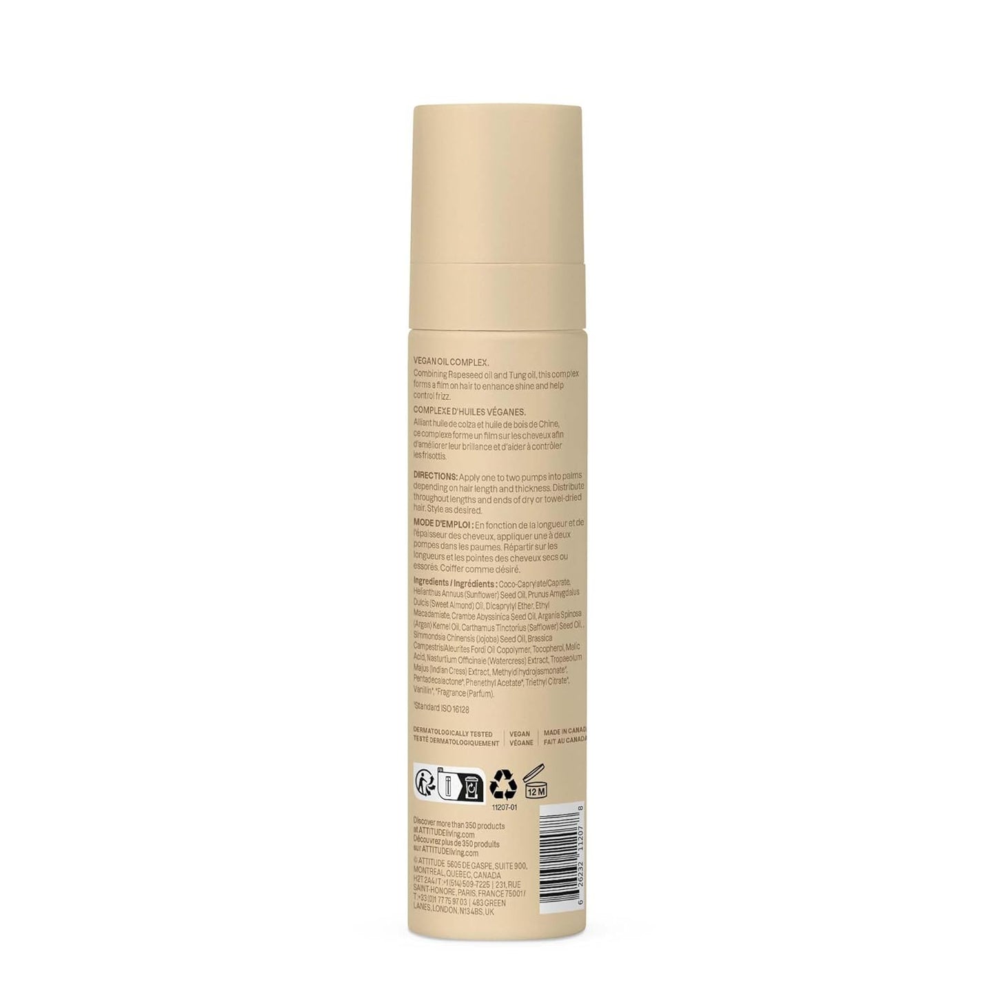 ATTITUDE Nourishing Hair Oil - Frizz Control & Shine Boosting Vegan Formula | 3 Oz, Vanilla & White Flower Scent