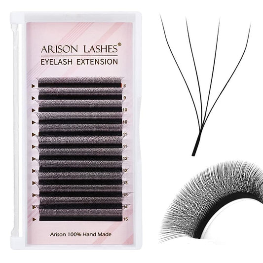 4D W Shape Eyelash Extension Natural Soft Volume 0.07mm D curl 14mm Premade Fans Faux Mink Matte Black Cluster 12 rows