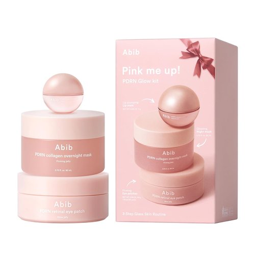Abib Pink Me Up PDRN 3-Step Glow Kit - Overnight Firming Jelly Mask & Eye Patches | Korean Skincare Set for Radiant Skin