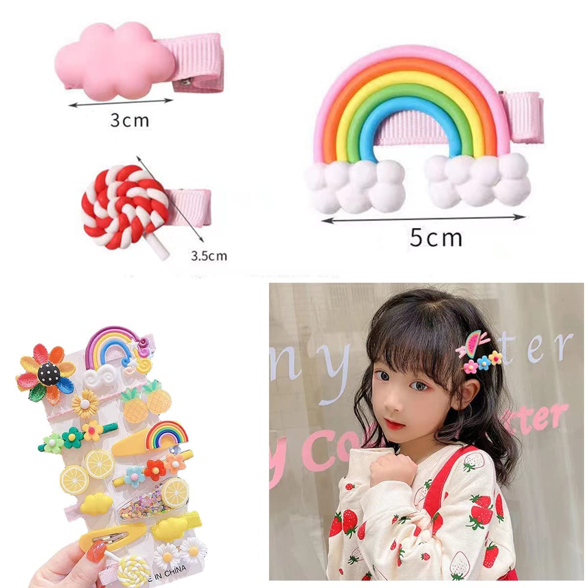 Hair Clips for Girls Toddler Hair Clips, 28Pcs Baby Hair Clips Cute Hair Accessories Candy Rainbow Flower Fruit Dessert Patterns Barrettes Hair Clip for Girls Women Kids Teens