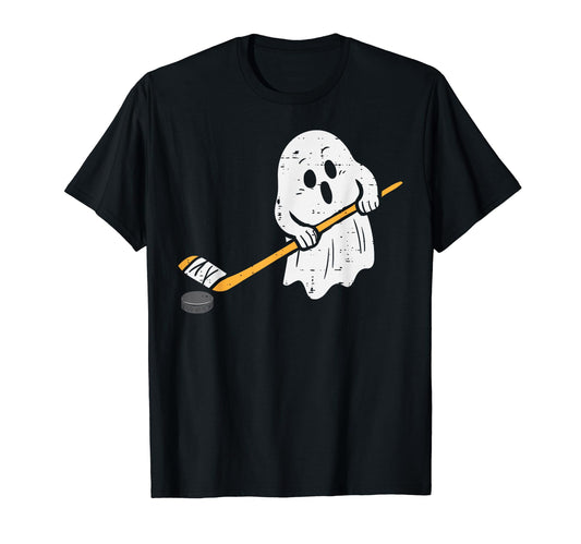 Ghost Playing Ice Hockey Halloween Costume Sports Men Boys T-Shirt