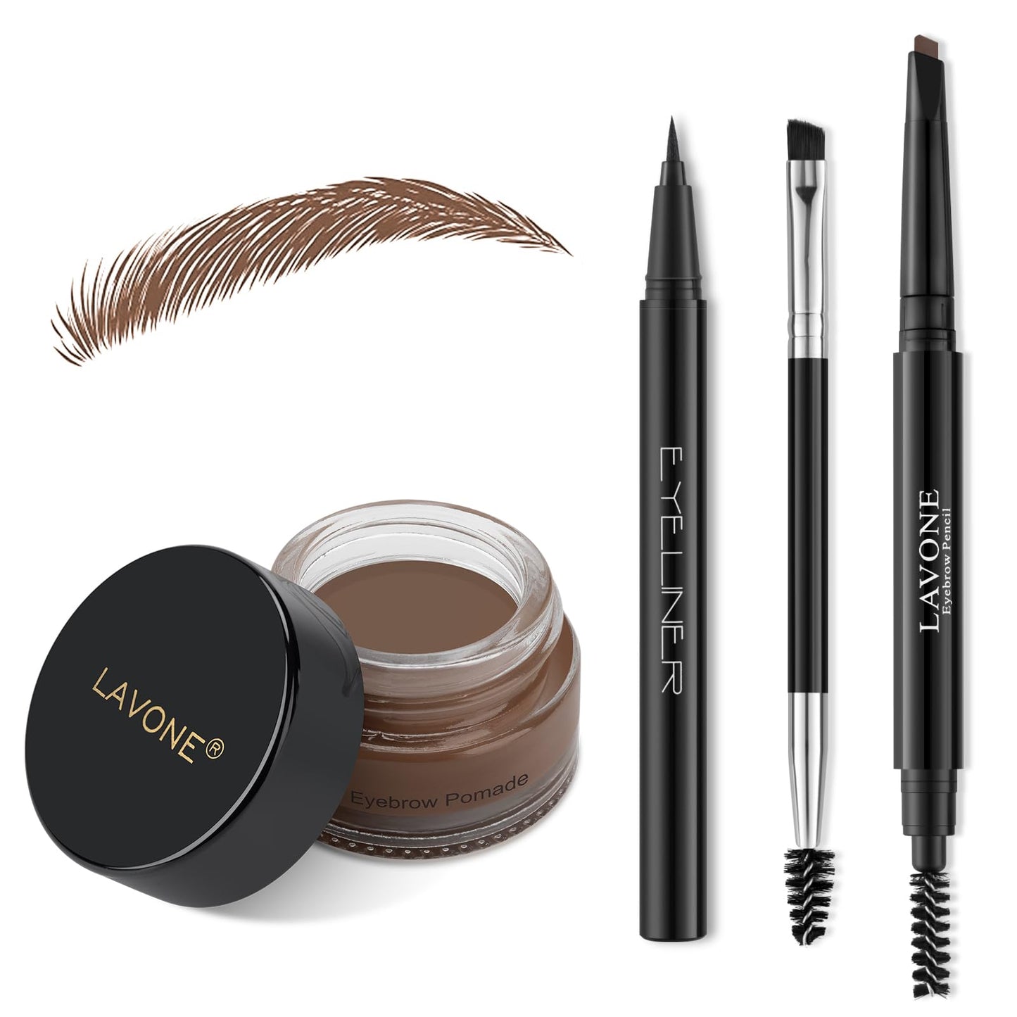 LAVONE Eyebrow Stamp Pencil Kit for Eyebrows, Makeup Brow Stamp Trio Kit with Waterproof Eyebrow Pencil, Eyeliner, Eyebrow Pomade, and Dual-ended Eyebrow Brush - Brunette