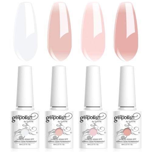 Vishine 4Pcs Jelly Nude Pink Milky White Rose Gel Nail Polish Set Sheer Clear Crystal Translucent French Manicure Gel Nail Polish Kit 8ML