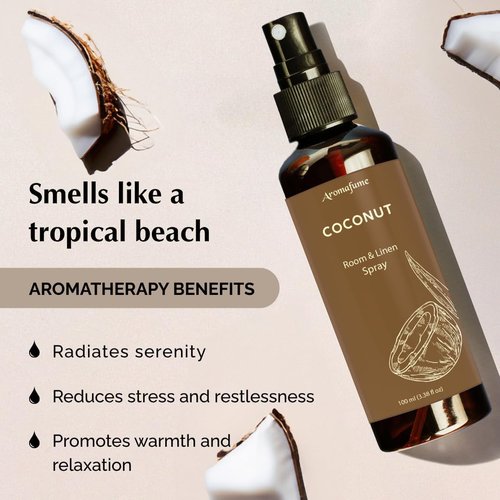 Aromafume Coconut Room Linen & Pillow Spray - 100ml | Pure Coconut Essential Oil for Relaxation & Sleep