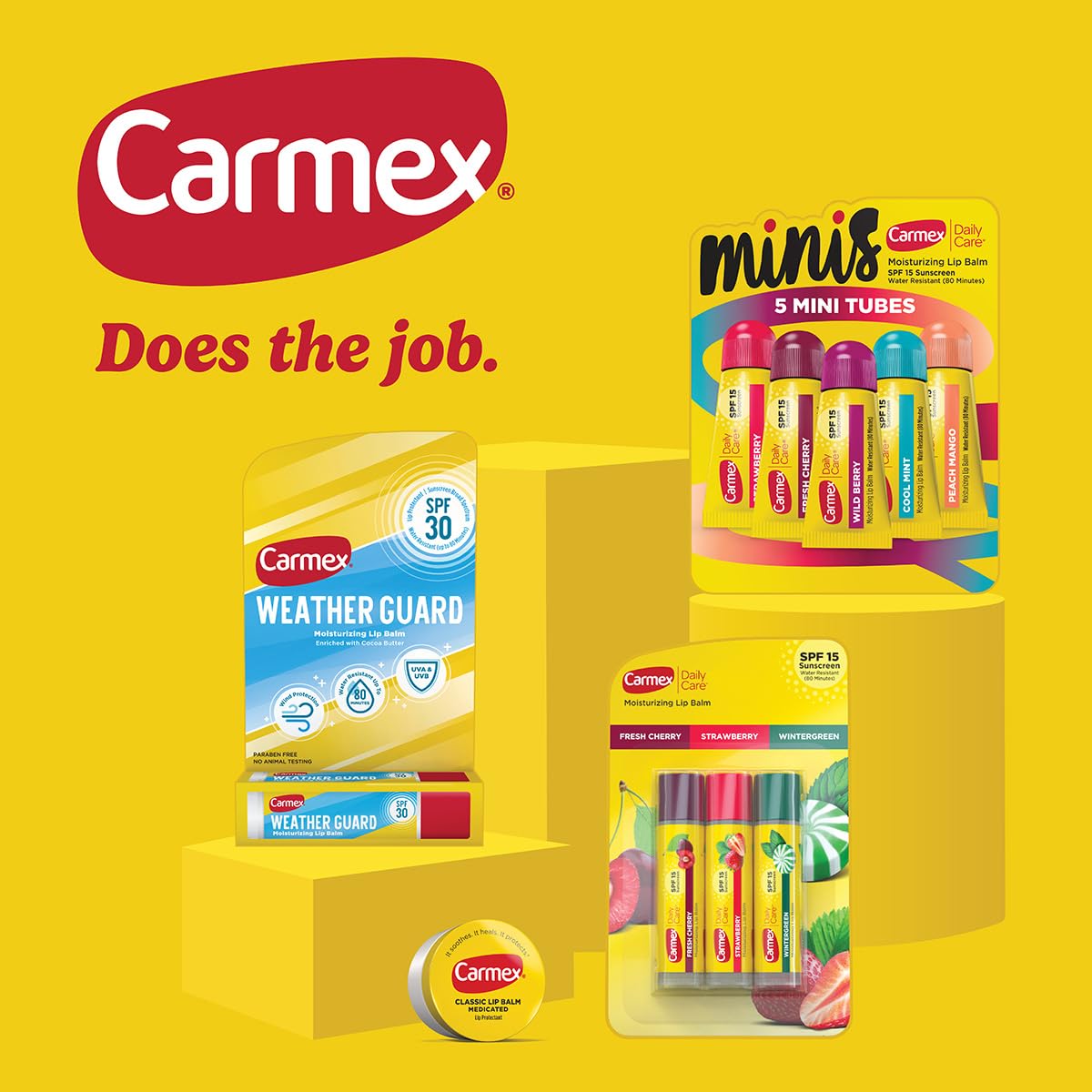 Carmex Moisturizing Lip Balm Pack - SPF 15 Multi-Flavor Variety | 8 Count (3 Tubes & 5 Mini Tubes)