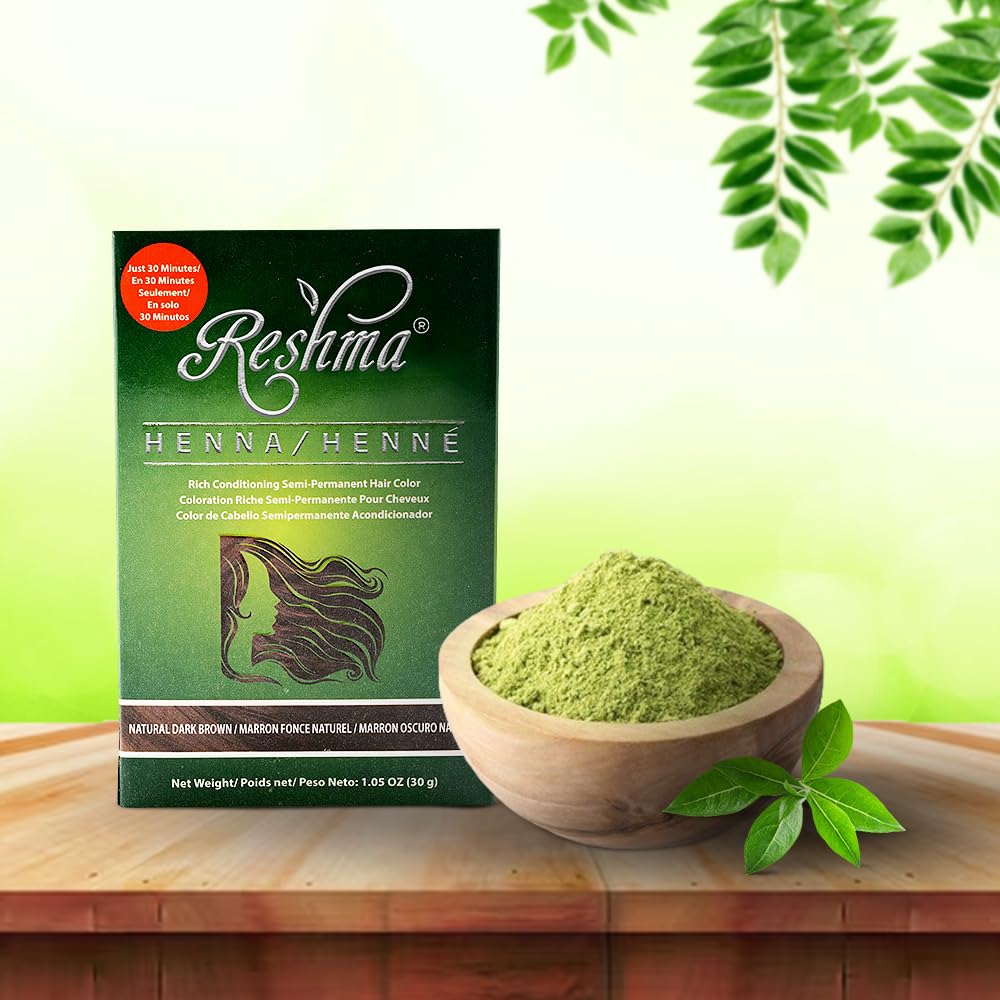 Reshma Beauty 30 Minute Henna Hair Color Infused with Natural Herbs For Soft Shiny Hair Henna Hair Color/Dye 100% Gray Coverage Semi-Permanent Ayurveda Hair Product 1.05 oz, Pack of 1 (Dark Brown)