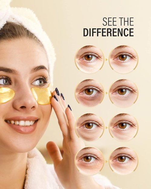 24K Gold Under Eye Patches - Collagen Eye Masks for Dark Circles & Puffiness | 25 Pairs