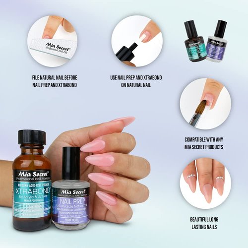 Mia Secret Nail Prep Dehydrator & XtraBond Acid-Free Primer - pH Balance, 0.5 oz
