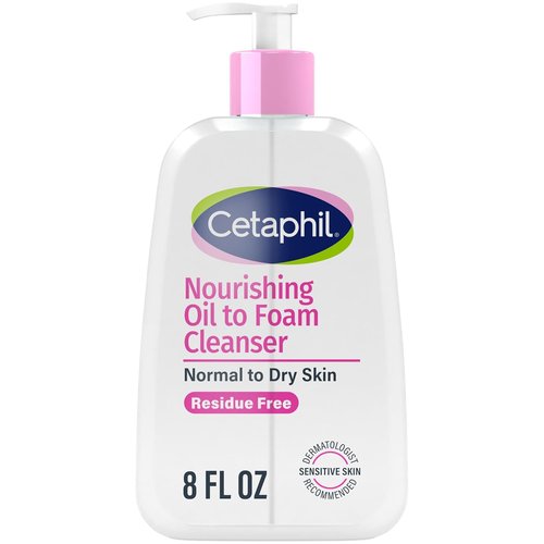 Cetaphil Nourishing Oil to Foam Facial Cleanser - 24-Hour Hydration for Normal to Dry Skin | 8 fl oz