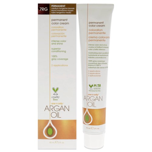 One N' Only Permanent Hair Color - Argan Oil Infused Dye for Rich Tones & Gray Coverage - 7RG Medium Tangerine Blonde (3 oz)
