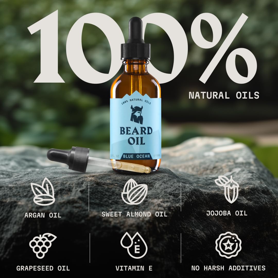 Viking Beard Oil - Naturally Derived Conditioner for Beard Growth & Softening | 2 Fl Oz, Blue Ocean