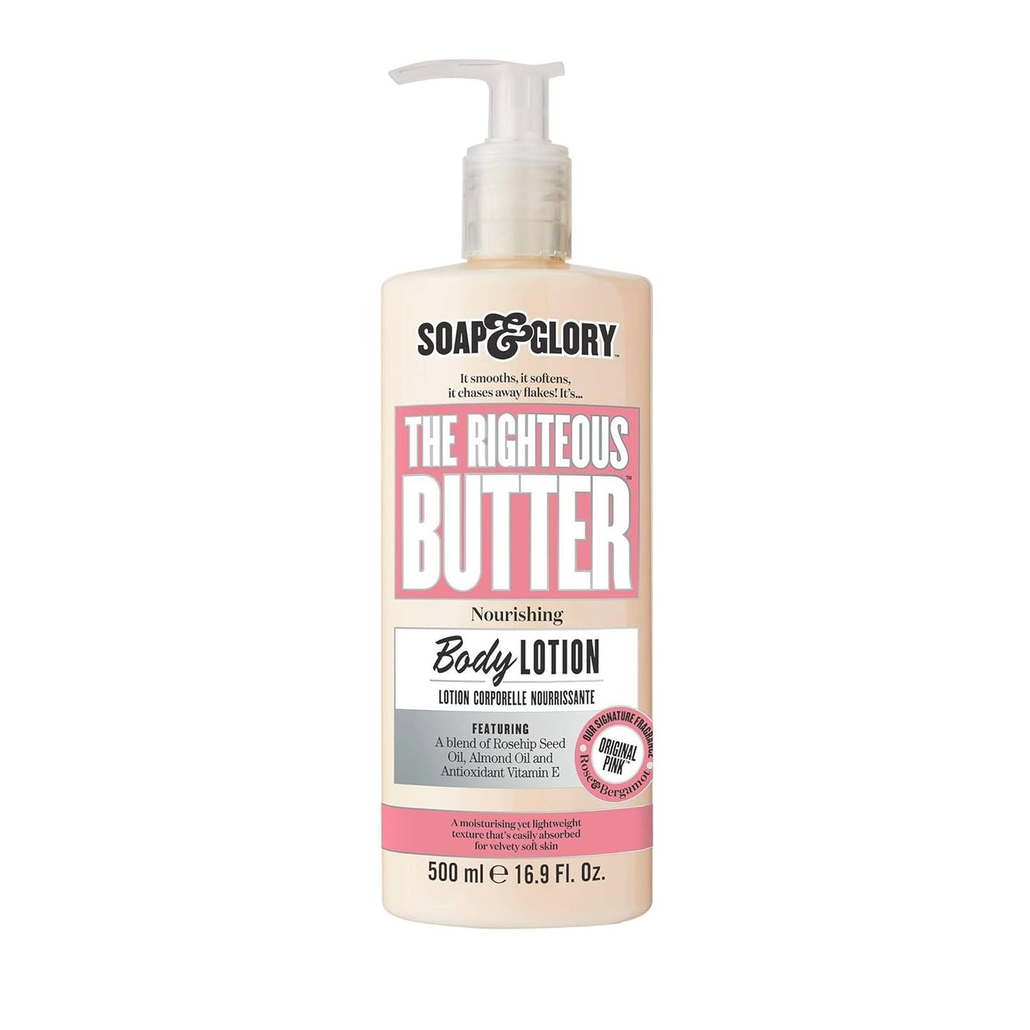 Soap & Glory Original Pink Body Lotion Pump - Lightweight Moisturizer with Shea Butter & Aloe Vera - Hydrates Dry Skin (16.9 fl oz)