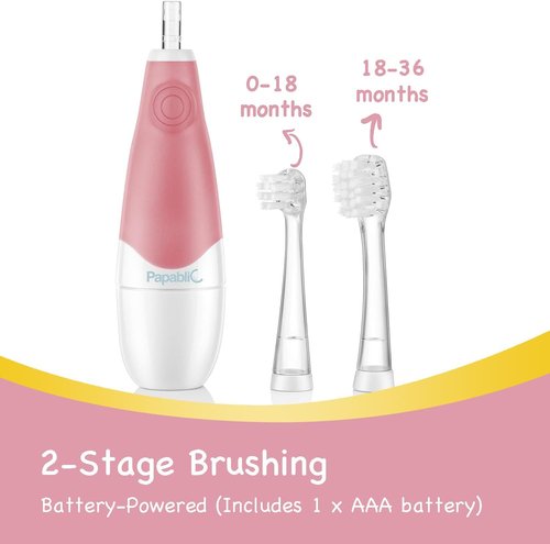Papablic BabyHandy 2-Stage Sonic Electric Toothbrush for Babies and Toddlers Ages 0-3 Years, Pink