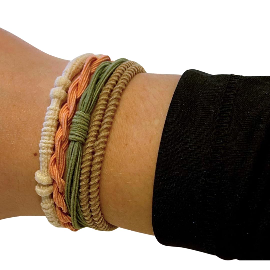 Whoopsie Hair Ties Beige Boho Bracelets: Dual-Use Elastic Hair Bands for Ponytails, Thin and Thick Hair