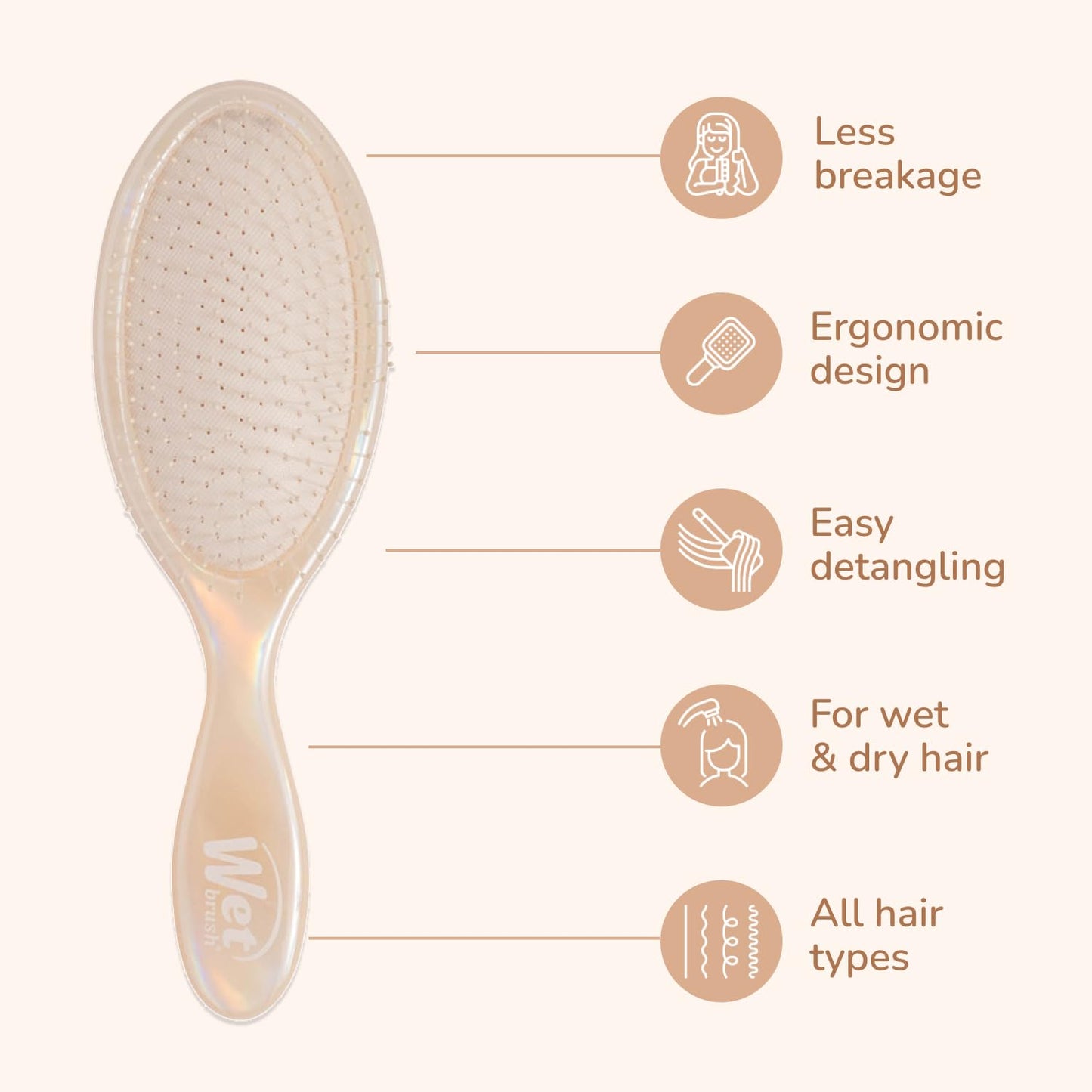 Wet Brush Original Detangler Hair Brush - Cream Iridescence Icon | Ultra-Soft IntelliFlex Bristles for All Hair Types