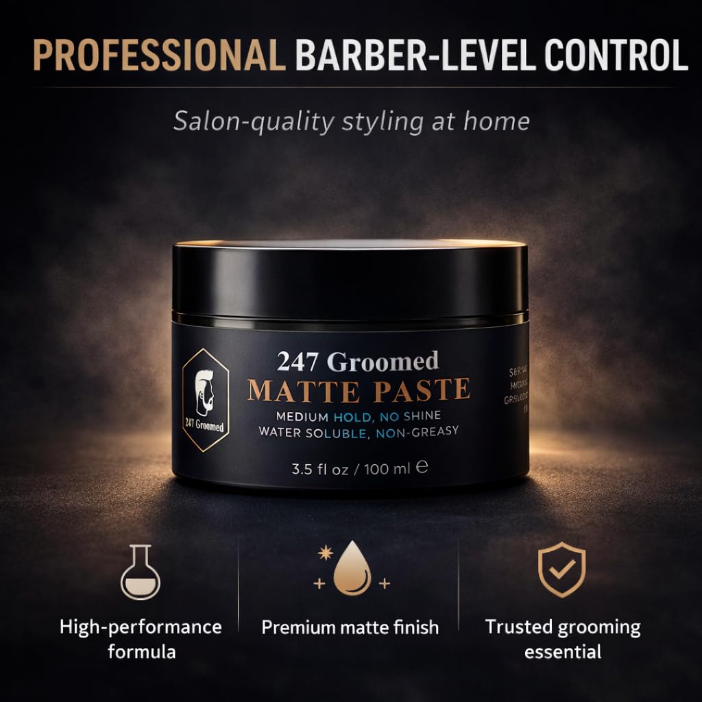 247 Groomed Matte Pomade - All-Day Medium Hold & Low Shine Finish for All Hair Types | Beeswax-Based Thickening Paste