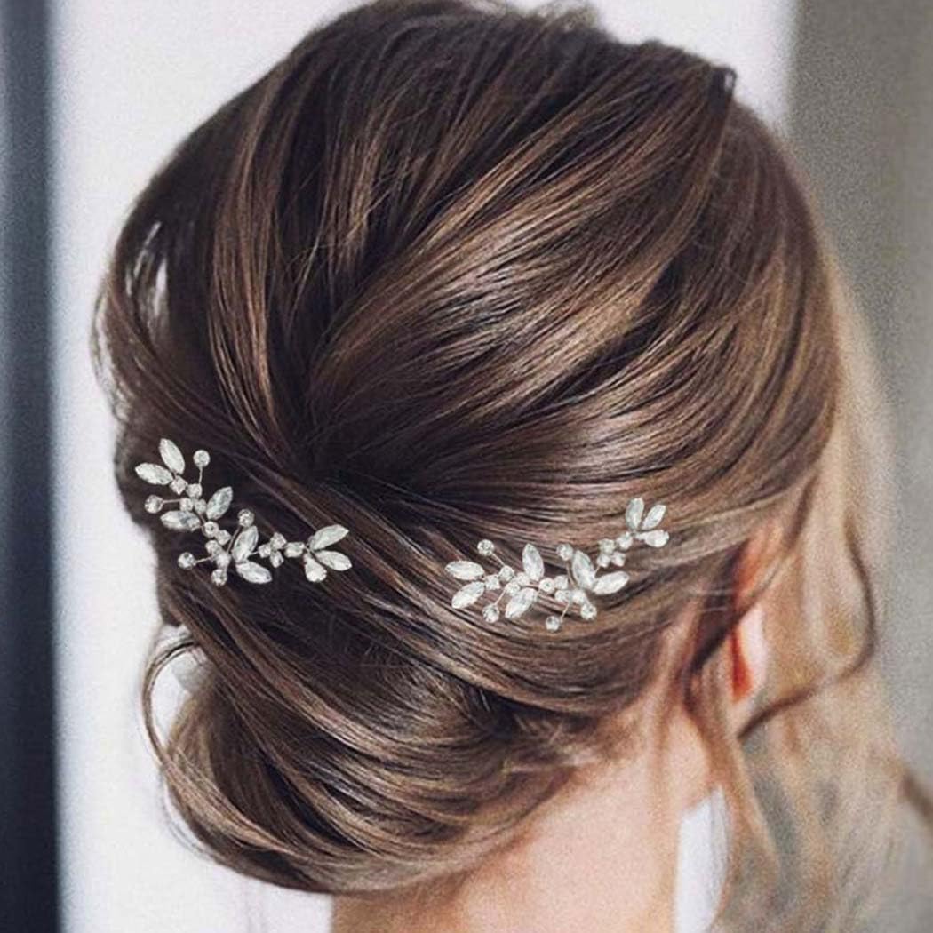 Casdre Crystal Bride Wedding Hair Pins Rhinestone Bridal Hair Pieces Wedding Hair Accessories for Women and Girls (Pack of 2) (A Silver)