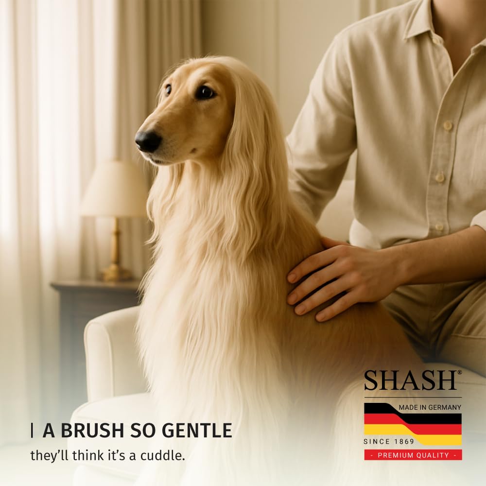 SHASH Oval Pet Brush - Handmade in Germany | Long Metal Pins with Rubber Cushion for Easy Detangling & Frizz Reduction