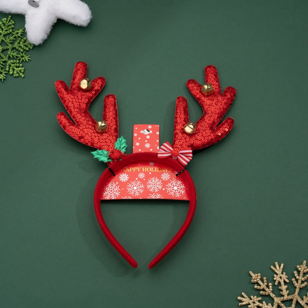 Madison Tyler Christmas Reindeer Antlers with Jingle Bells Headband for Womens | Cute Soft Headbands for Christmas Party | Holiday Gifts fo Women