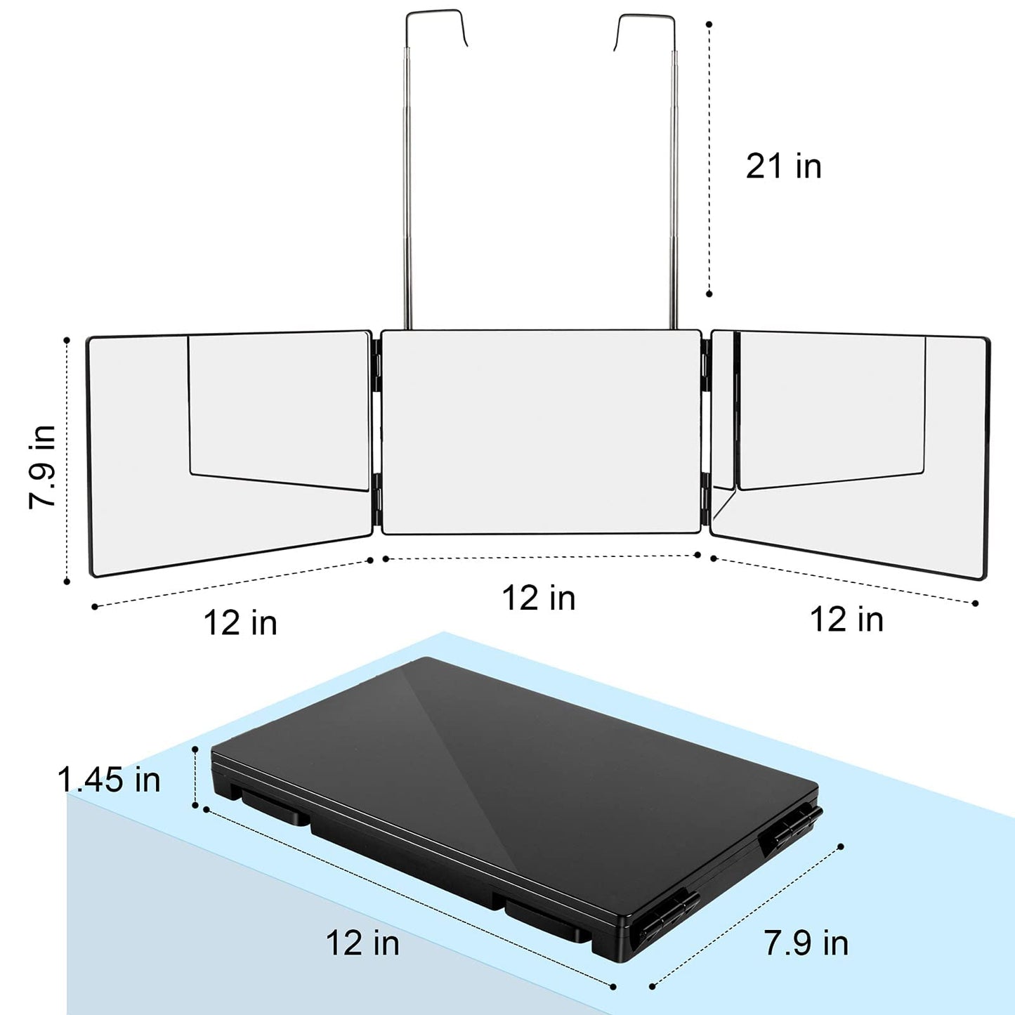 LMZNXCZ with LED Lights 3 Way Mirror for Self Hair Cutting,360 Haircuts Mirror Men for Barber Use Tools,to See Back of Head,Tri Fold with Portable Height Adjustable Telescoping Hooks