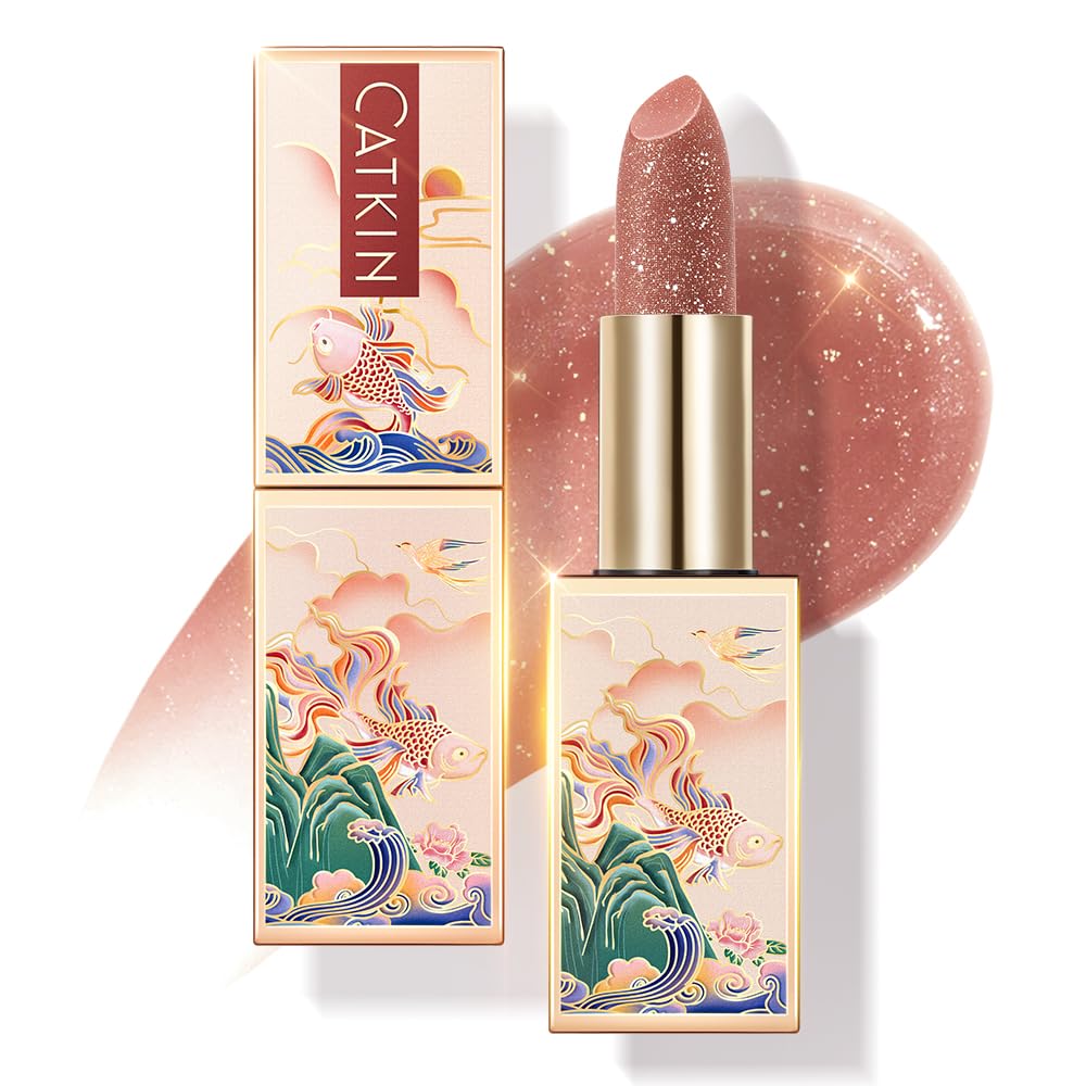 CATKIN Tinted Lip Balm Glitter Lip Stain Ultra Hydrating Lip Moistrurizer Chapstick with Vitamin E Nourishing For Cracked & Dry Lips 0.12 oz C12 Sirius - Golden Brown